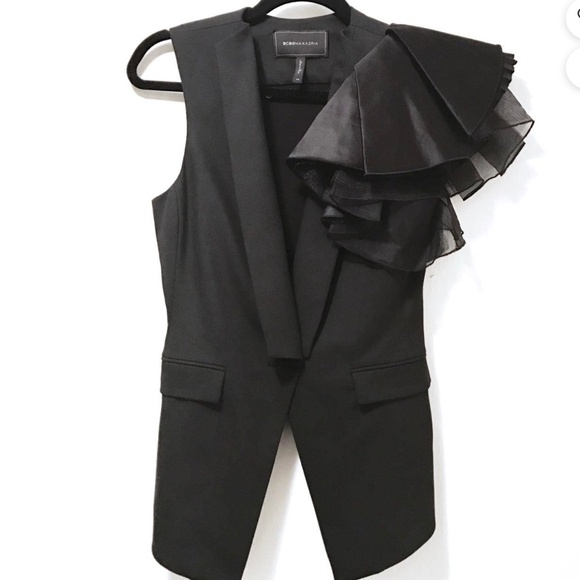 BCBGMAXAZRIA Alexandria Vest Puff One Shoulder Black Size Small - Picture 4 of 16